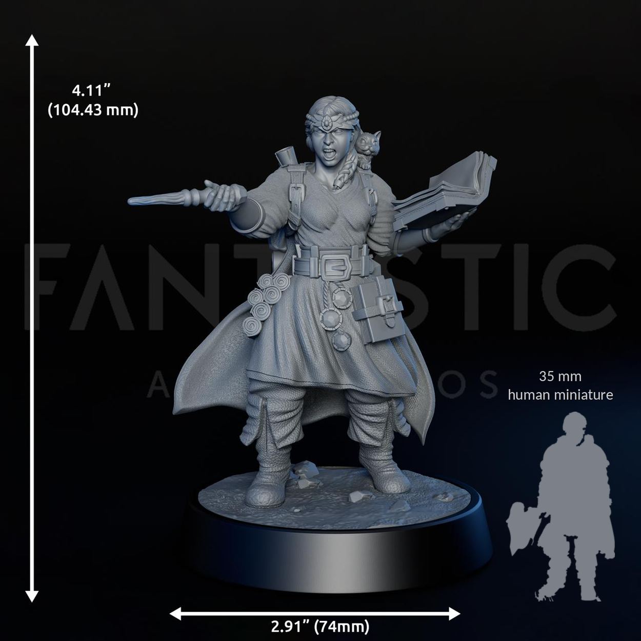 Human Mage miniature, scale reference