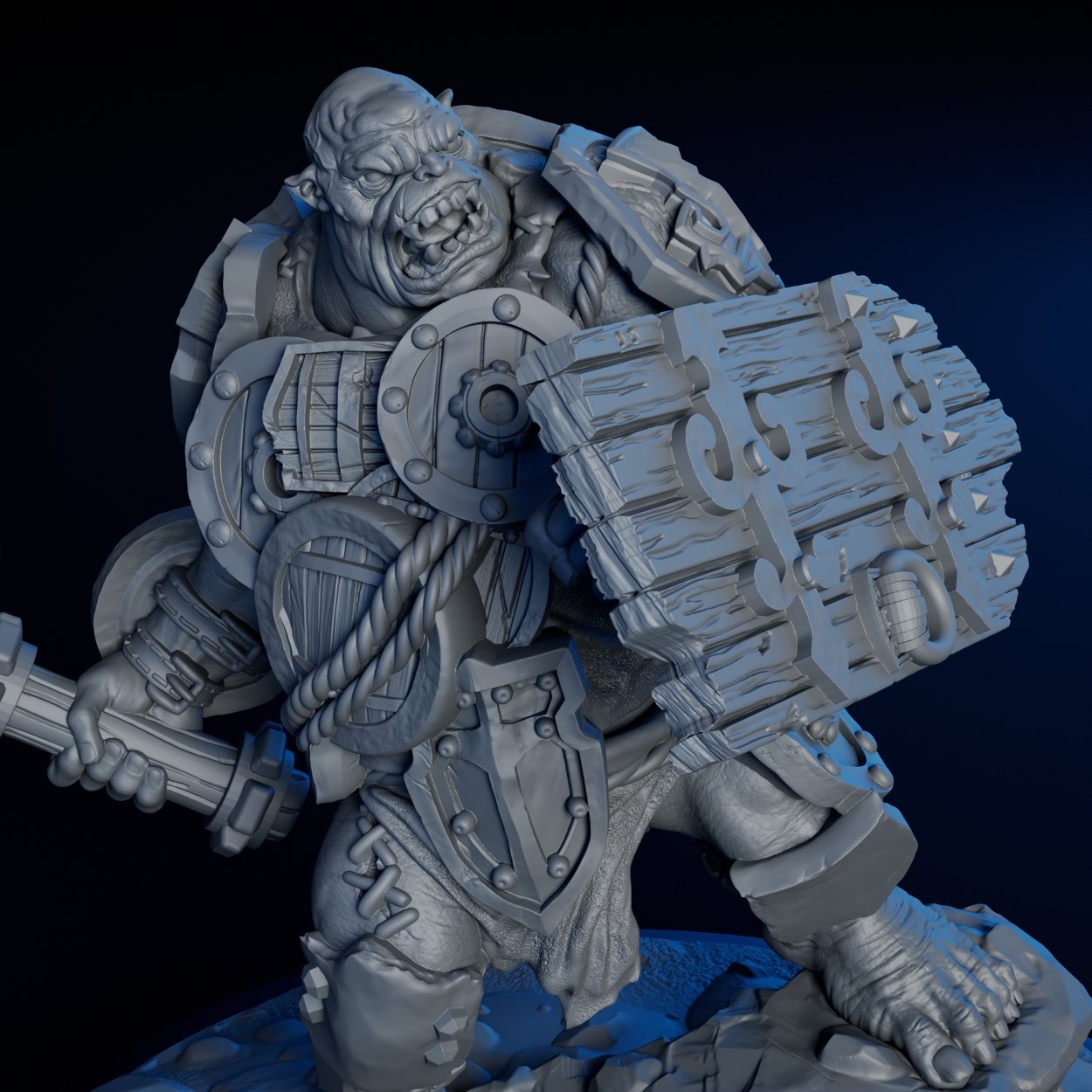 Mercenary Ogre miniature, detail view one